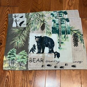 2 fabric placemats mama bear with 2 cubs forest scene